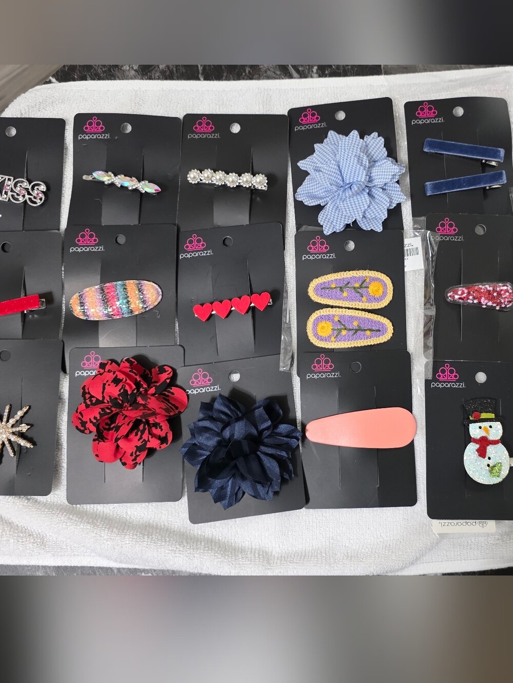 Assorted Paparazzi Hair Clips - Navy, Red, Pink, Blue, Purple, Yellow, Lot of 16